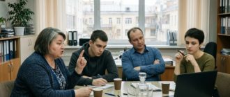 Сотрудники небольшого офиса проводят совещание, позже понадобится протокол встречи